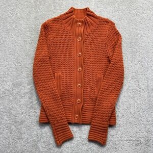 Mexx Cardigan Womens Medium Burnt Orange Chunky Knit Button Front Mock Neck